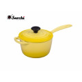 Colourful and enamel cast iron saucepan with Iron handle